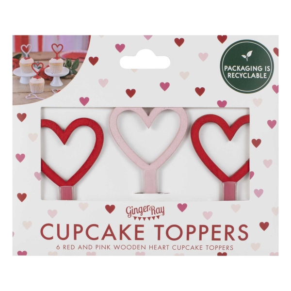 Cupcake Topper - Wooden Hearts